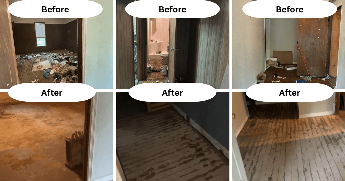 Before and after comparison of a Haultide light demolition job