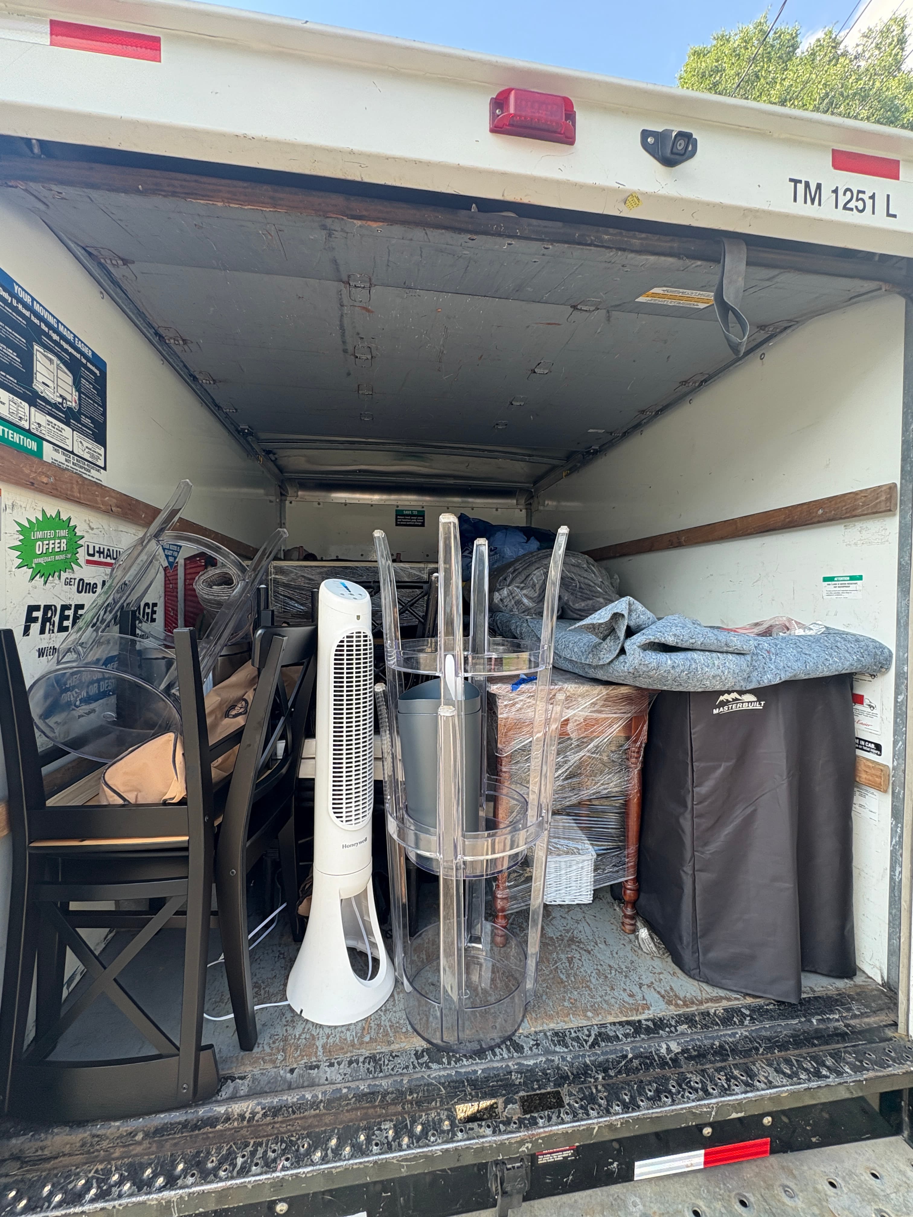 Furniture and boxes packed into a moving truck for a Tuscaloosa move