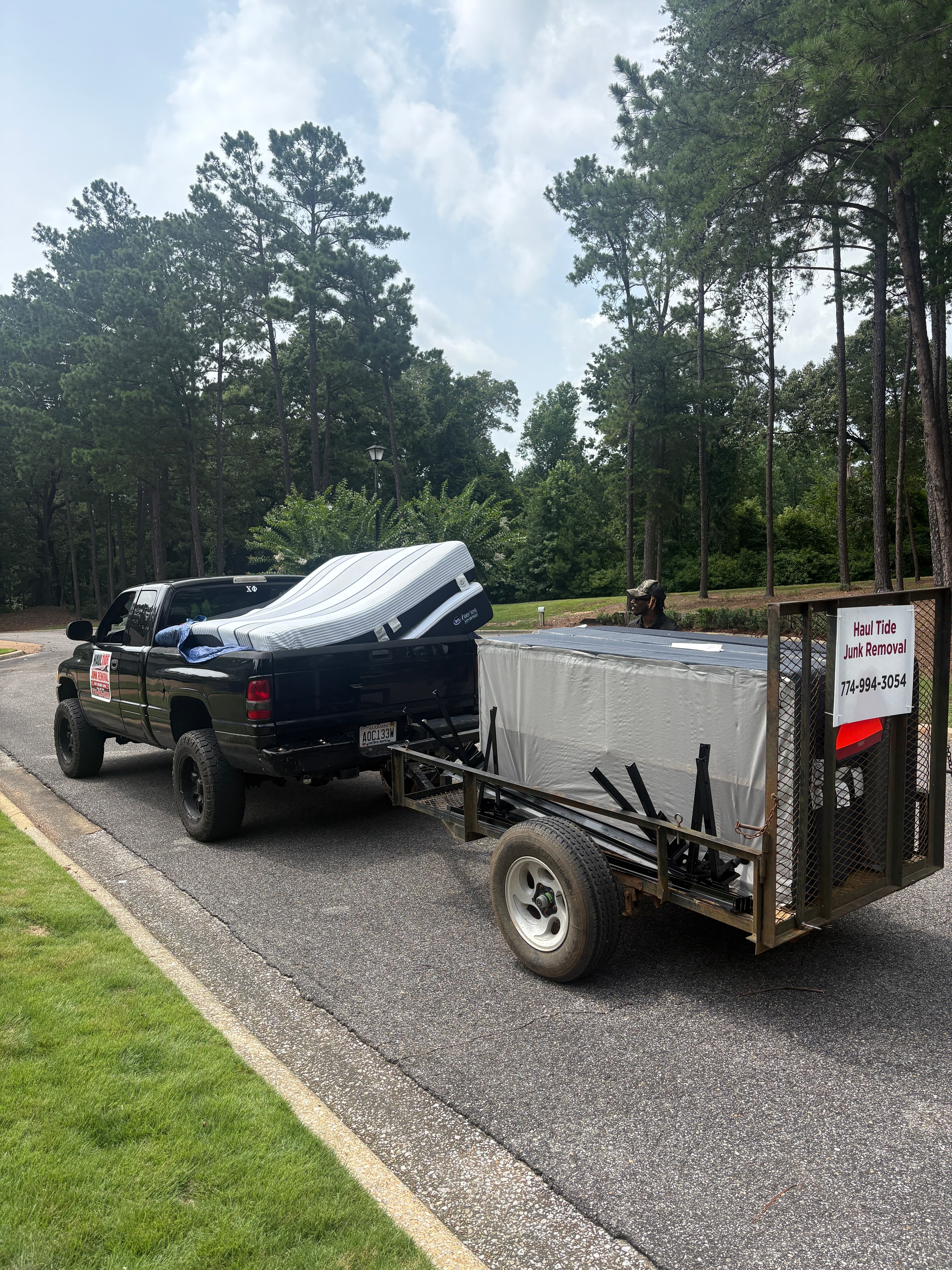 Rear view of the Haul Tide moving trailer loaded for transport